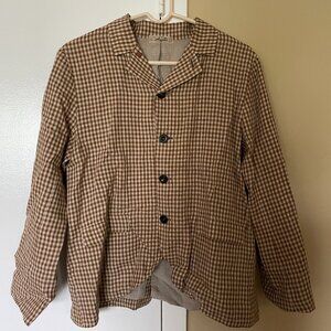 Ichi Antiquites Brown and Cream Gingham Linen Blazer/Jacket
